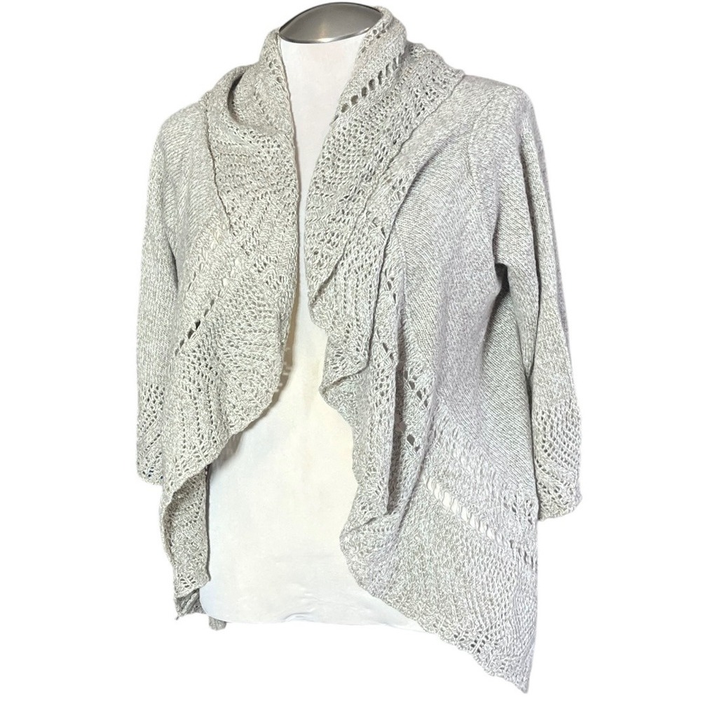Carolyn Taylor Womens Oatmeal Beige‎ Pointelle Knit Open Front Cardigan Large